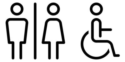 señal de baño para hombre, mujer y personas discapacitadas con estilo de línea vector
