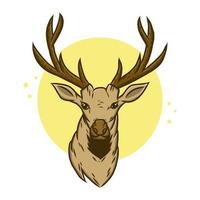 Deer Head Cartoon Vector Illustration. Horns Deer Vintage Mascot Logo. Reindeer Animal Symbol Icon Character Element