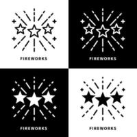 Fireworks Icon Set Illustration. Firecrackers Happy New Year Logo Vector