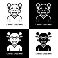 Woman Chinese Dress Icon Set Illustration. Female Cheongsam Costume Logo Vector