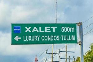 Tulum Quintana Roo Mexico 2022 Road sign to Xalet Luxury Condos Tulum in Tulum Mexico. photo