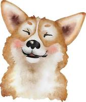 cachorro corgi alegre, ilustración acuarela. vector