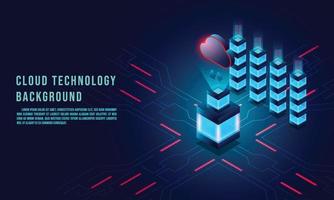 Cloud data storage 3d isometric infographic illustration, landing page layout, vector web template, Cloud technolodgy concept