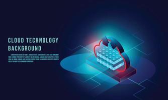 Cloud data storage 3d isometric infographic illustration, landing page layout, vector web template, Cloud technology concept