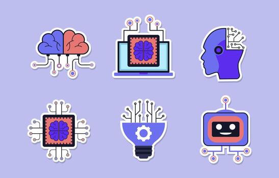 Artificial Intelligence Stickers Set vector