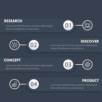 1, 2, 3, 4 pasos, línea de tiempo, progreso de desarrollo de productos, elementos infográficos vector