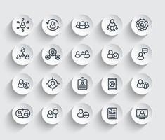 Human resources and personnel management, HR, staff rotation, coaching, hiring line icons set vector