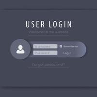 User Login window concept, web page design, vector