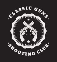 Classic Guns Vintage design, crossed revolvers in black and white vector