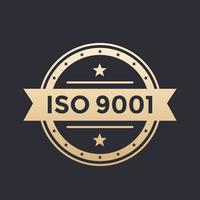 ISO 9001 vintage badge, label, gold on dark vector