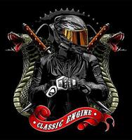 biker being flanked by two snakes and swords vector