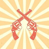 Crossed revolvers textured sign, two guns, vector illustration