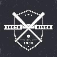 Baseball vintage emblem, badge, t-shirt print with crossed baseball bats on shield, vector illustration