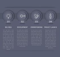 Startup infographic design elements, 1, 2, 3, 4, steps, timeline in gray, vector illustration