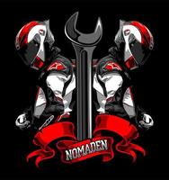 two bikers with wrenches vector