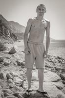 Young traveler hiker with natural coastal landscapes on Kos Greece. photo