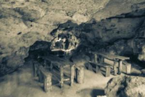 Amazing blue turquoise water and limestone cave sinkhole cenote Mexico. photo