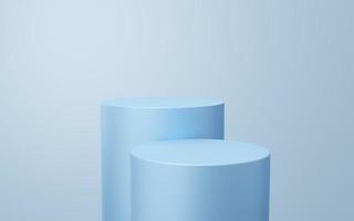 2 podio de cilindro azul vacío flotando en el fondo del espacio de copia en blanco. estudio mínimo abstracto objeto de forma geométrica 3d. espacio de maqueta de pedestal monótono para mostrar el diseño del producto. representación 3d