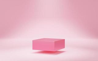 Empty pink cube podium floating on pink background. Abstract minimal studio 3d geometric shape object. Mockup space for display of product design. 3d rendering. photo