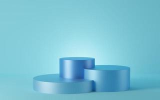 podio de cilindro azul vacío sobre fondo azul. estudio mínimo abstracto objeto de forma geométrica 3d. espacio de maqueta para mostrar el diseño del producto. representación 3d foto