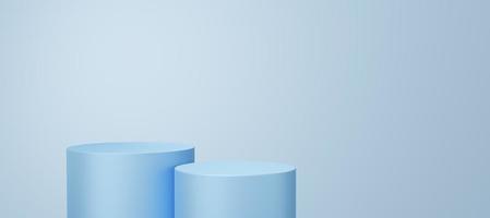 podio de cilindro azul vacío flotando en el fondo del espacio de copia en blanco. estudio mínimo abstracto objeto de forma geométrica 3d. espacio de maqueta de pedestal monótono para mostrar el diseño del producto. representación 3d