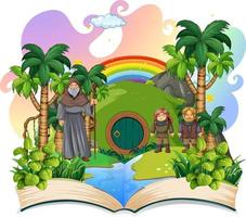 Medieval magic land scene on open book vector