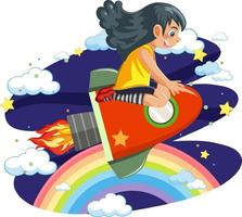 A girl riding on rocket isolated vector