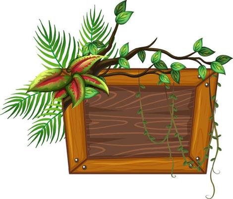 Wooden banner with tropical leaves