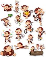 conjunto de pegatinas de divertidos personajes de dibujos animados de monos vector