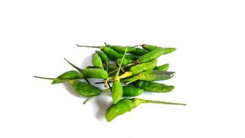 green hot chili pepper isolated on white background, top view photo