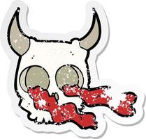 retro distressed sticker of a cartoon halloween skull vector