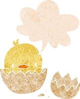 cartoon chick and speech bubble in retro textured style vector