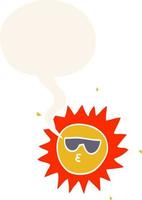 cartoon sun and speech bubble in retro style vector