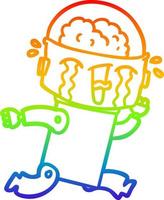 rainbow gradient line drawing cartoon crying robot vector