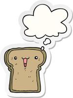 cute cartoon toast and thought bubble as a printed sticker vector