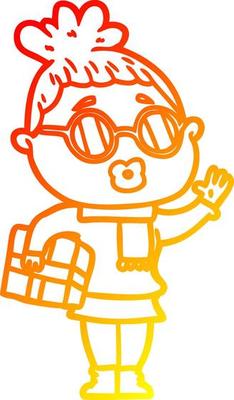 warm gradient line drawing cartoon woman wearing sunglasses