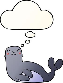 sello de dibujos animados y burbuja de pensamiento en estilo degradado suave vector