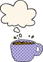 cartoon coffee cup and thought bubble in comic book style vector