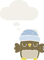 cute cartoon owl in hat and thought bubble in retro style vector