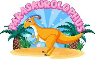 pequeño personaje de dibujos animados de dinosaurio parasaurolophus lindo vector