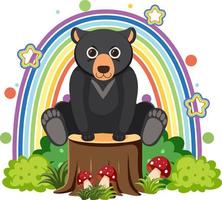 Cute bear on stump in flat cartoon style vector