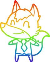 rainbow gradient line drawing friendly cartoon wolf office worker vector