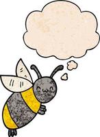 cute cartoon bee and thought bubble in grunge texture pattern style vector