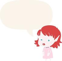 cartoon elf girl and pointy ears and speech bubble in retro style vector