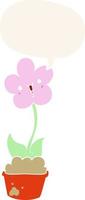 cute cartoon flower and speech bubble in retro style vector