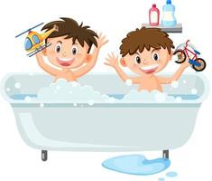 Two kids in bathtub in cartoon style vector