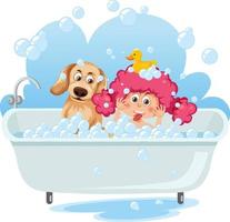 Kids playing bubbles in bathtub vector