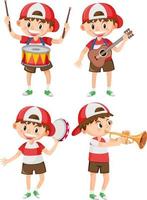 Set of boy with music instrument vector