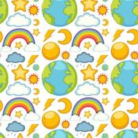 Cartoon earth and rainbow seamless pattern vector