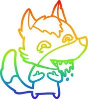 dibujo de línea de gradiente de arco iris lobo hambriento de dibujos animados vector